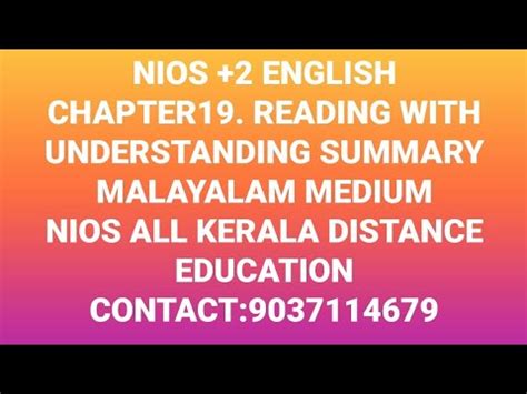 Nios English Chapter Reading With Understanding Summary Malayalam