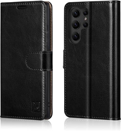 Belemay Wallet Case For Samsung Galaxy S24 Ultra Genuine Leather Flip Cover Rfid