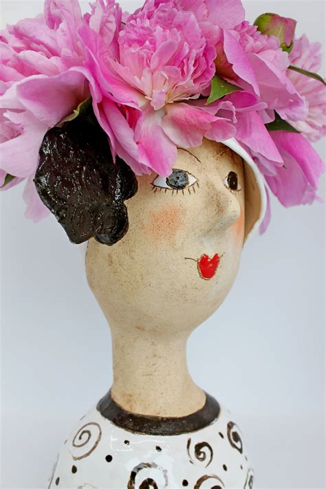 Lady Head Vase Unique Ceramic Face Planter Dried Flowers Etsy