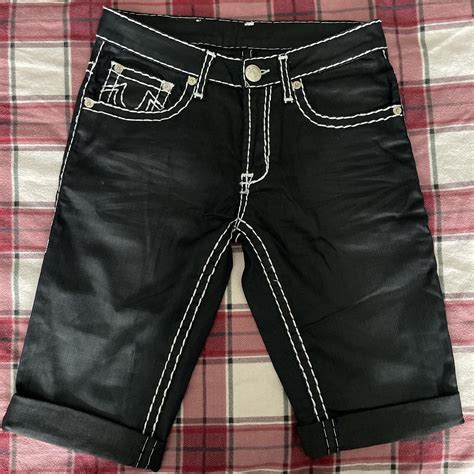 True Religion Shorts Black With White Stitch Size Depop