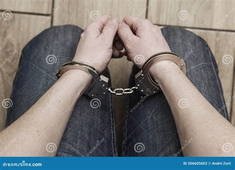 Man Detained In Handcuffs Prisoner Or Arrested Man In Handcuffs Male