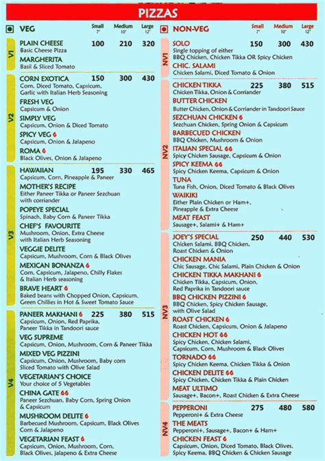 Menu Of Joeys Pizza Joeys Pizza Menu Andheri West Western Suburbs