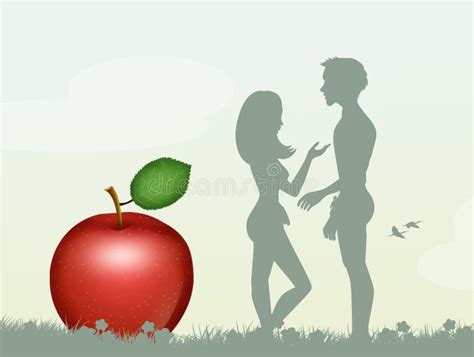 Adamo E Eva Con La Frutta Del Peccato Illustrazione Di Stock