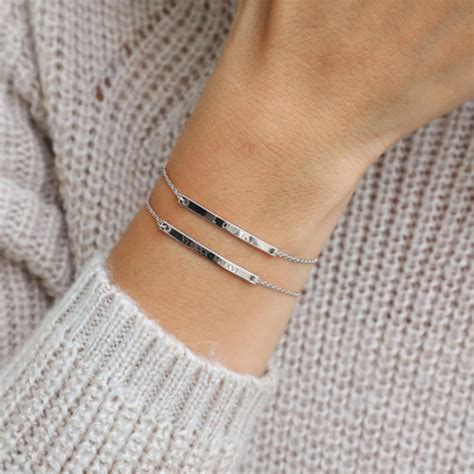 Personalized Sterling Silver Bar Bracelet For Women Engraved Etsy