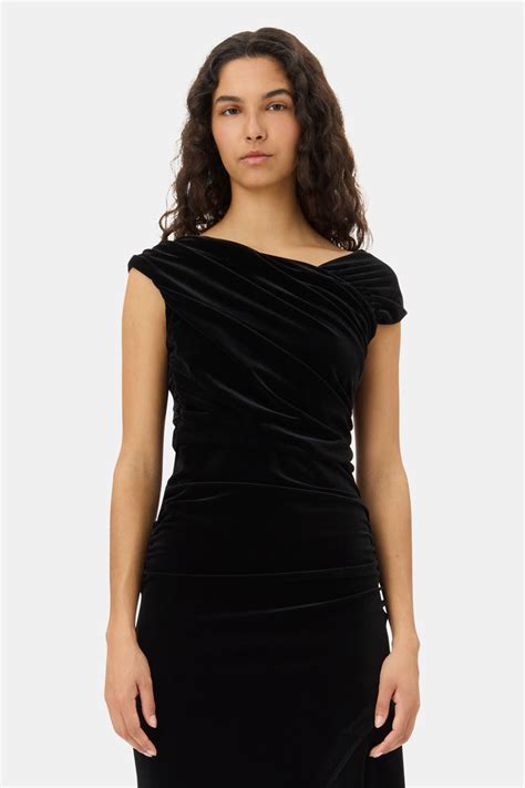 Black Black Velvet Ruched Dress Ganni Us