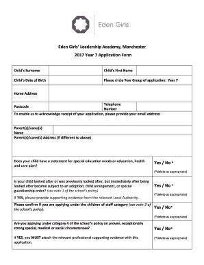 Fillable Online Application Form Eden Girls School Manchester Fax