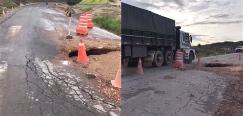 Trecho da BR 174 em Pacaraima é interditado após asfalto ceder