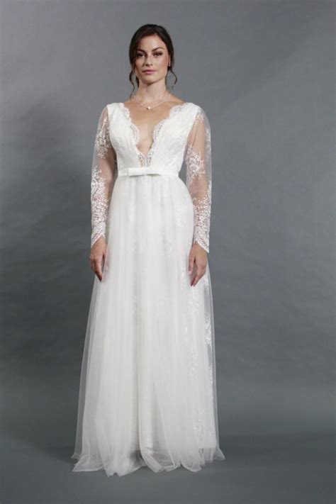 Sexy Deep V Neckline Long Sleeves Lace A Line Wedding Dress 2447280 Weddbook