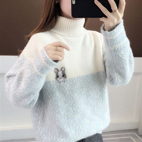 Japanese Lazy Style Thicken Sweaters Lady Turtleneck Sweater Casual