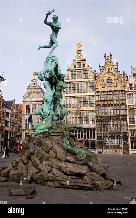 Brabo S Statue In The Grote Markt Market Square Antwerp Belgium