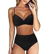 RXRXCOCO Womens Shirred Bandeau Bikini Cute Two Piece Swimsuit Off