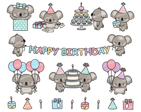 Premium Vector Clipart Kawaii Birthday Koalas Cute Birthday Koalas