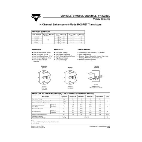 Vn Lls Vishay Siliconix N Channel Mosfet Datasheet