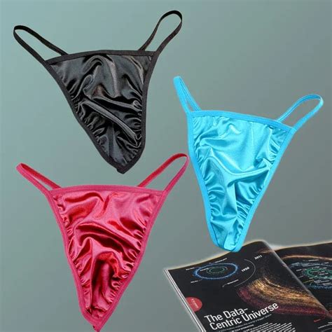 Satin Thong Underwear For Men Ultra Thin Stretchy Seamless Low Waist Nude T Back From