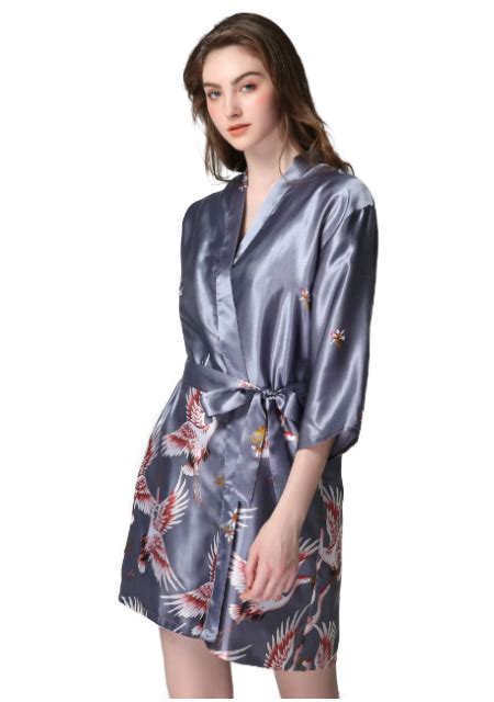 Wholesale Pajama Bird Pattern Silk Satin Nightgown Set Glamour