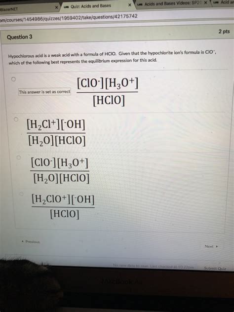 Solved Hypochlorous acid is a weak acid with a formula of | Chegg.com