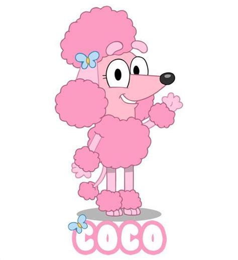 a pink poodle is standing in front of the word coco