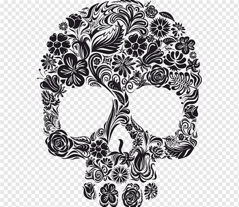 Black Skull Made From Flowers Illustration Calavera Skull And