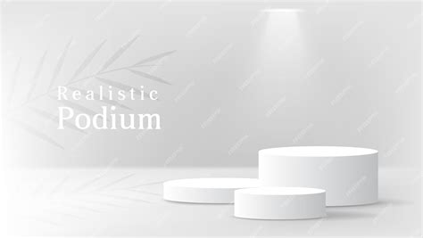 Premium Vector White Podium Set And Palm Leaf Shadow Overlay For