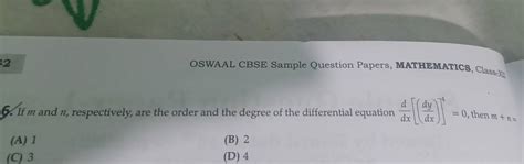 Oswaal Cbse Sample Question Papers Mathematics Class Hi 6 If M And N