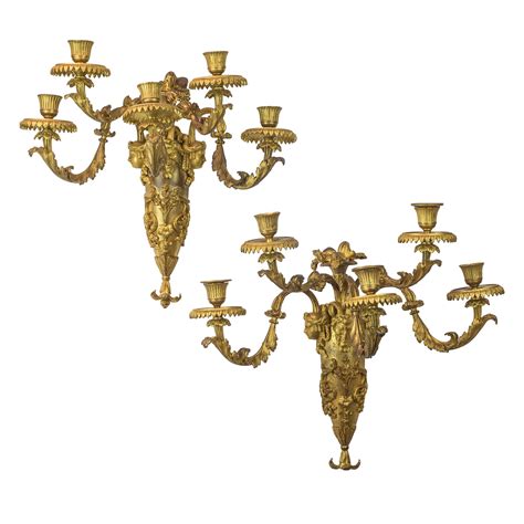 A Pair Of Massive Louis Xvi Gilt Bronze Second Empire Five Light Wall