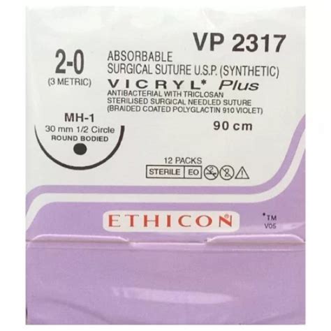 Ethicon Vp 2317 Vicryl Plus Absorbable Suture Usp 2 0 90cm Box Of 12