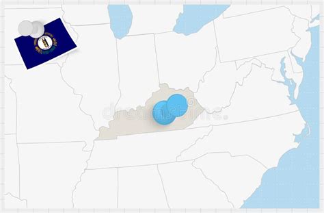 Map Of Kentucky With A Pinned Blue Pin Pinned Flag Of Kentucky Stock