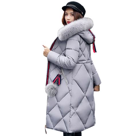 Big Fur Collar Winter Coat Thick Parka Snowsuit Stitching Slim Long