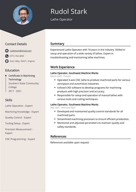 Lathe Operator Resume Job Description Sample Guide