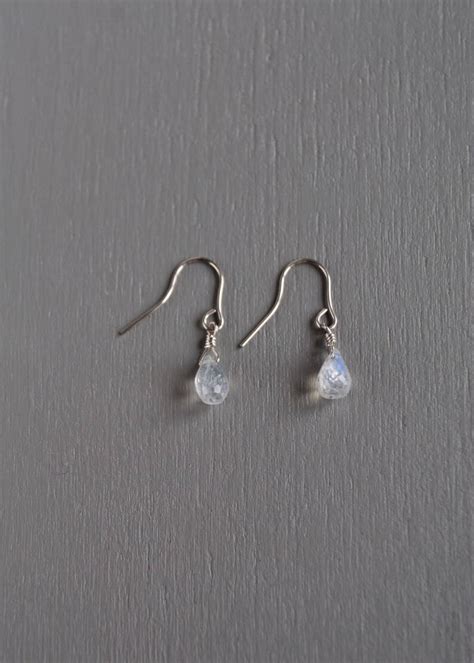 Moonstone Earrings Silver Dangle Earrings Dainty Crystal Etsy