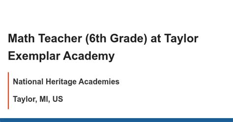 Math Teacher 6th Grade At Taylor Exemplar Academy Job With National