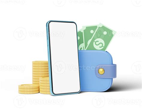 Phone With Stacks Coins Cash Money Into Wallet Floating On Transparent