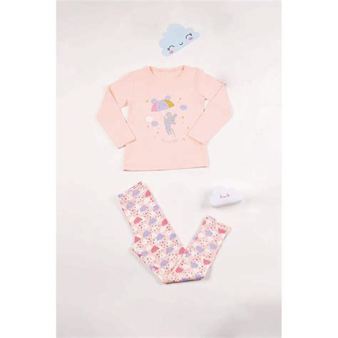 Pyjama Long fille Nude à Motifs Colorés Pluie et Petite Souris en coton Suisses