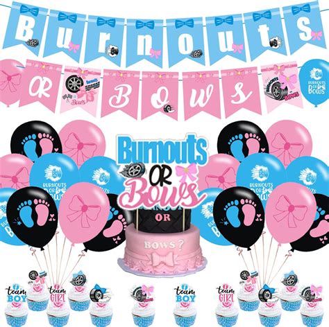 Burnouts Or Bows Gender Reveal Party Decorations Birthday Party