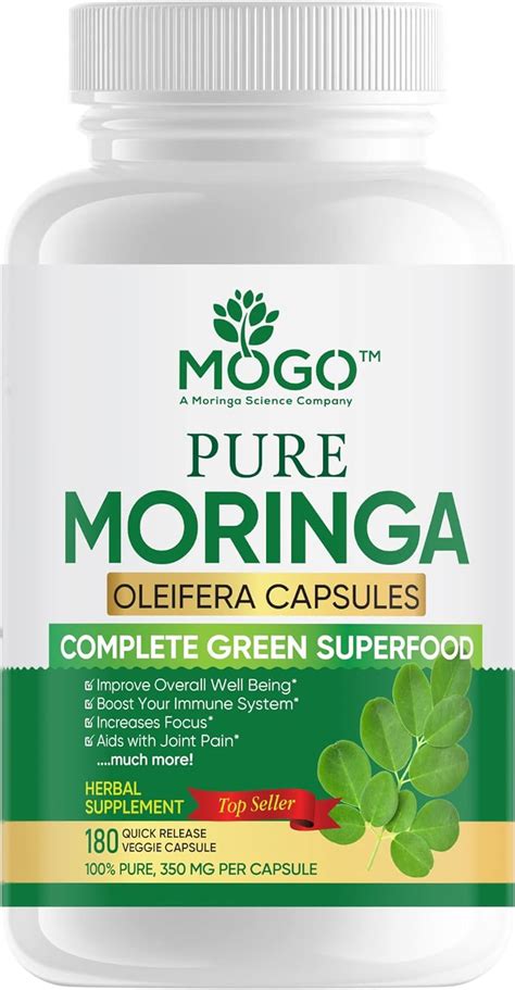 180 Organic Moringa Leaf Powder Capsules Max 2100mg Per Serving Immune