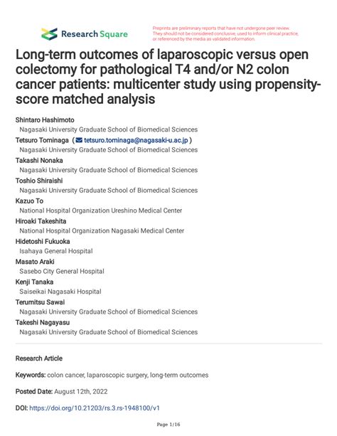 Pdf Long Term Outcomes Of Laparoscopic Versus Open Colectomy For