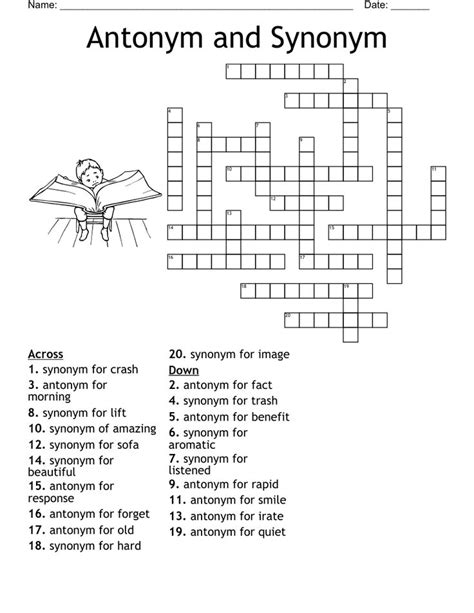 Antonym And Synonym Crossword In Synonyms And Antonyms Words