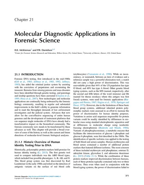 Molecular Diagnostic Applications In Forensic Science Mckiernan 1 And