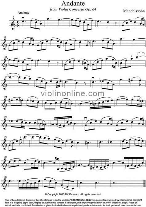 Violin Online Free Violin Sheet Music - "Andante" from Mendelssohn's ...