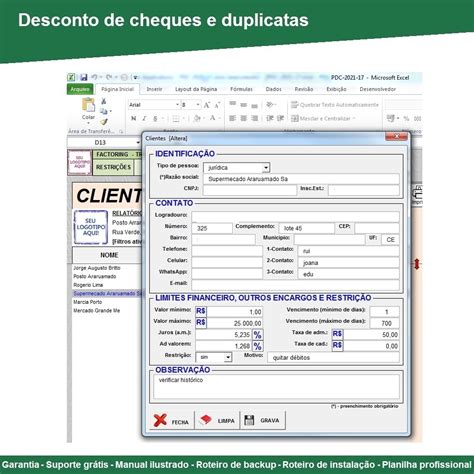 Planilha Desconto Ou Troca De Cheques Factoring Parcelamento Sem Juros