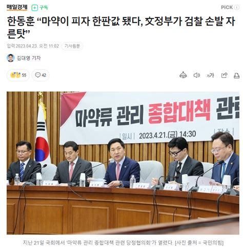 한동훈 “마약이 피자 한판값 됐다 文정부가 검찰 손발 자른탓” 정치시사 에펨코리아