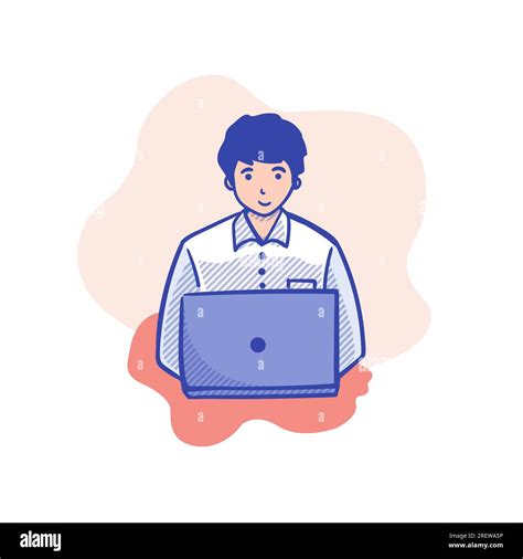 Young Man Working On Laptop Vector Illustration In Flat Cartoon Style