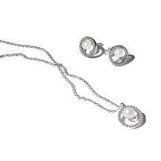 Pandora Treated Freshwater Cultured Pearl Pavé Necklace and Earring