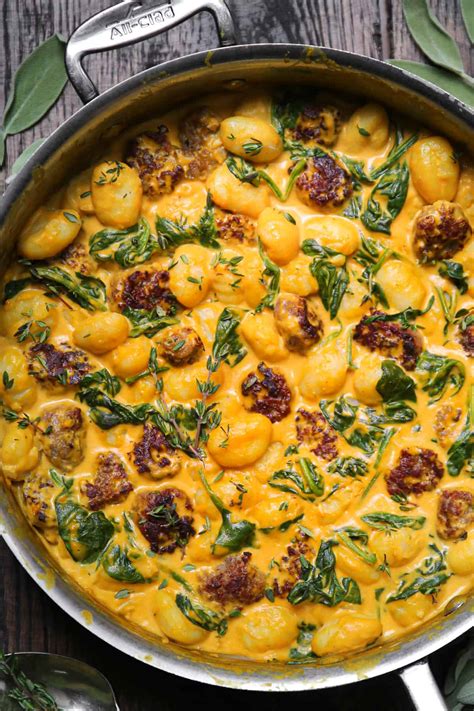 Creamy Pumpkin Gnocchi With Spinach And Sausage 30 Minute One Pan