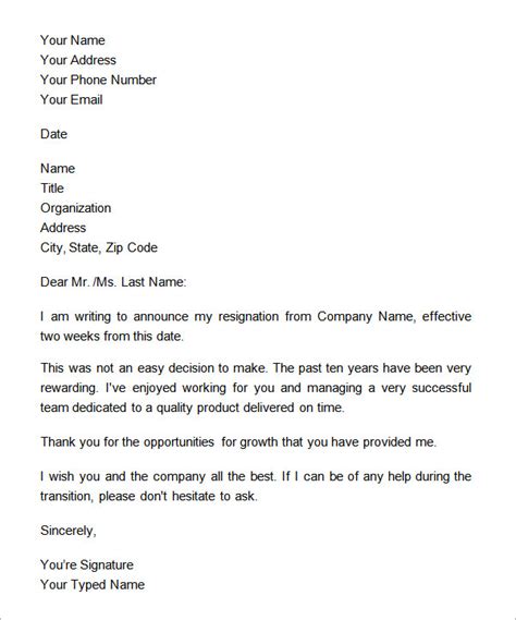 Writing A 2 Week Notice Letter