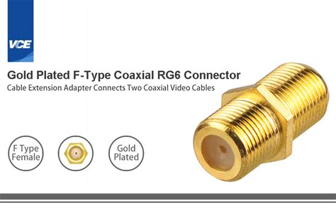 VCE Coaxial Cable Connector RG6 Coax Cable Extender F Type Gold Plated