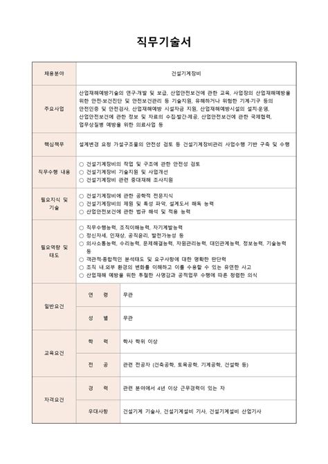 직무기술서산업안전 건설기계장비 분야 예스폼 이력서·자기소개서