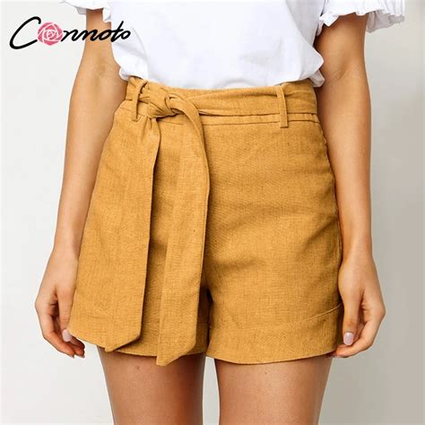 Conmoto Solid Color Shorts Women Summer Casual Holiday Sashes Thin