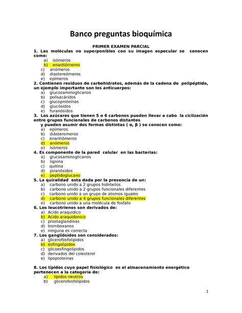 Banco Preguntas Bioqu Mica Banco Preguntas Bioqu Mica Primer Examen