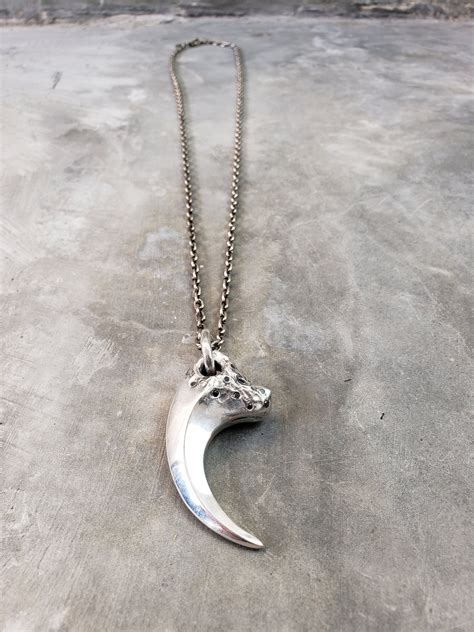 Sterling Silver Raptor Claw Necklace With Black Diamonds